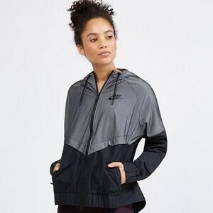 Nike Womens Black Gray Windrunner Chambray Hooded Full Zip Jacket Size M